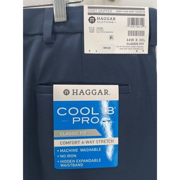 Haggar Cool 18 Pro Navy Gabardine Pants 44W x 26L Classic Fit - Picture 4 of 11